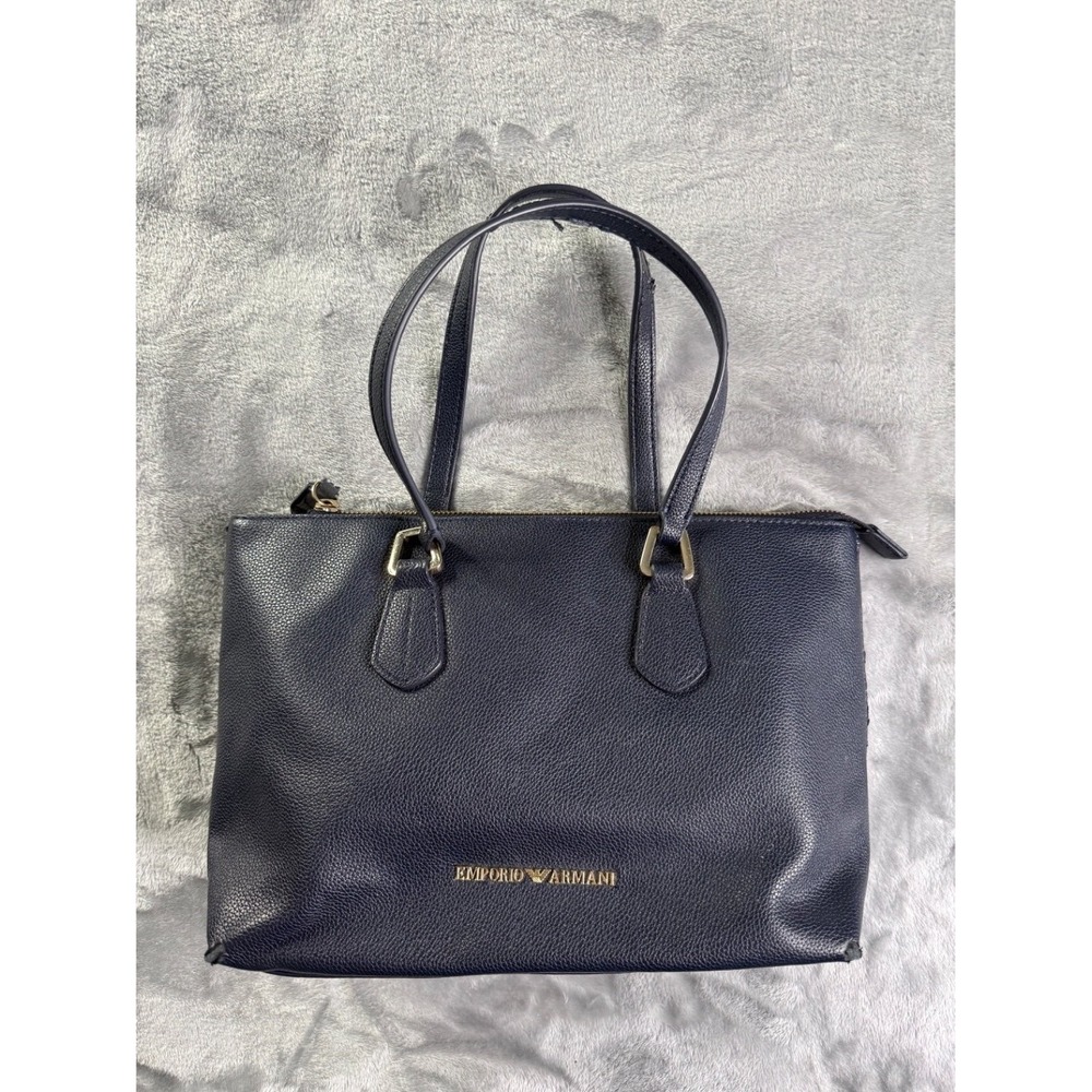 Emporio Armani Handbag Womens Medium Navy Blue Pebbled Faux Leather Tote Used